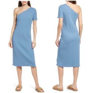 NEW Rails Rania Dress Blue One Shoulder Ribbed Comfortable Shift Midi Dress M